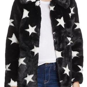 REDUCED New Aqua Bloomingdale's Star Print Faux Fur Jacket